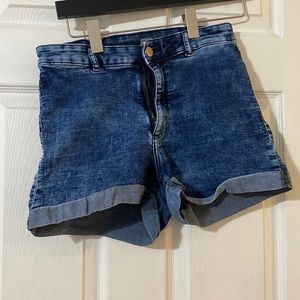 Distress denim shorts
